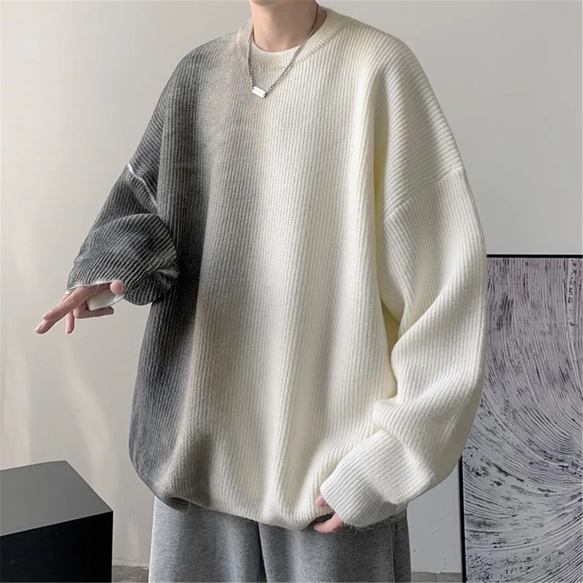 

Fashion Tie Dyed Sweater Jumper Spring Loose Sweater Streetwear Hip Hop Long Sleeve Knitwear Sweater Winter Ins Style Tops Boys