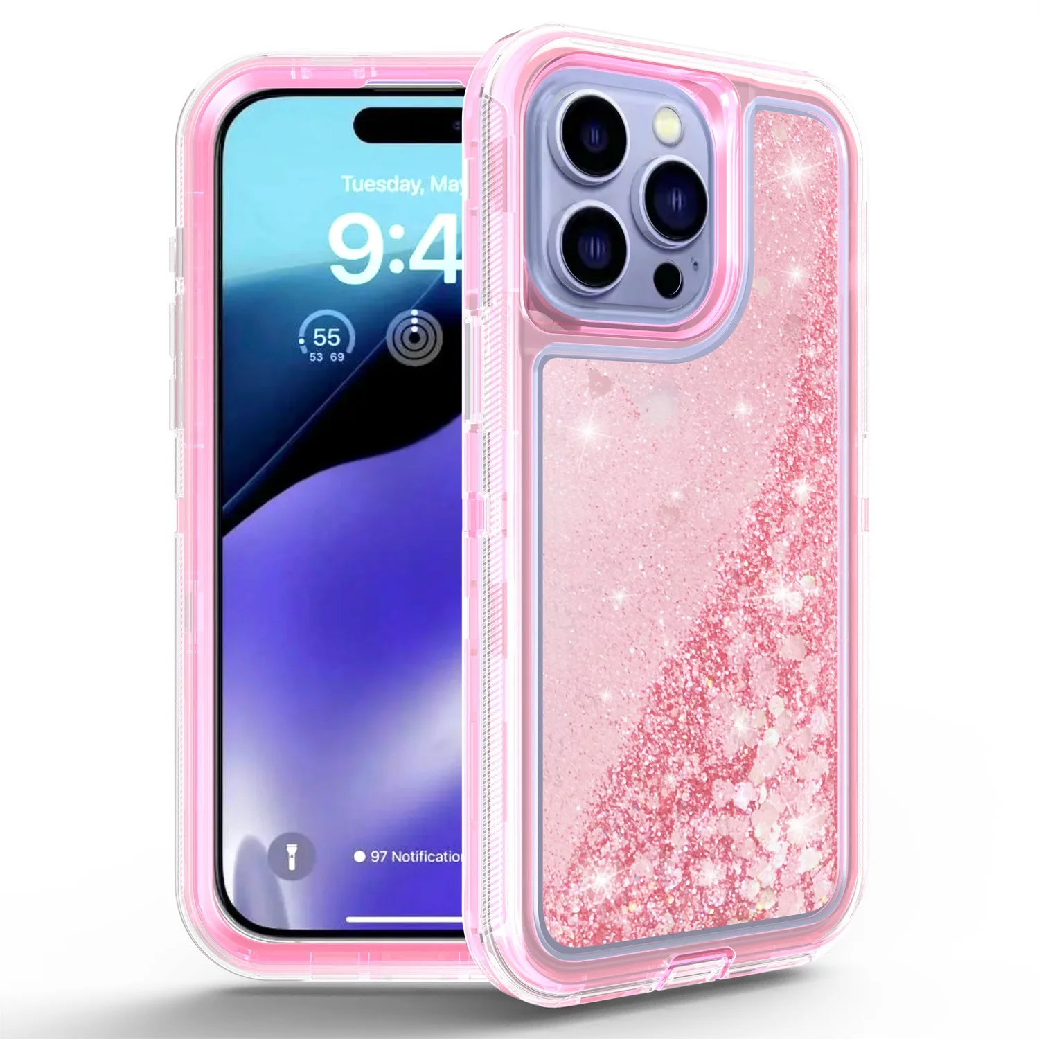 Enhanced Liquid Glitter Gradient Quicksand Hybrid Case with Military Grade Protection