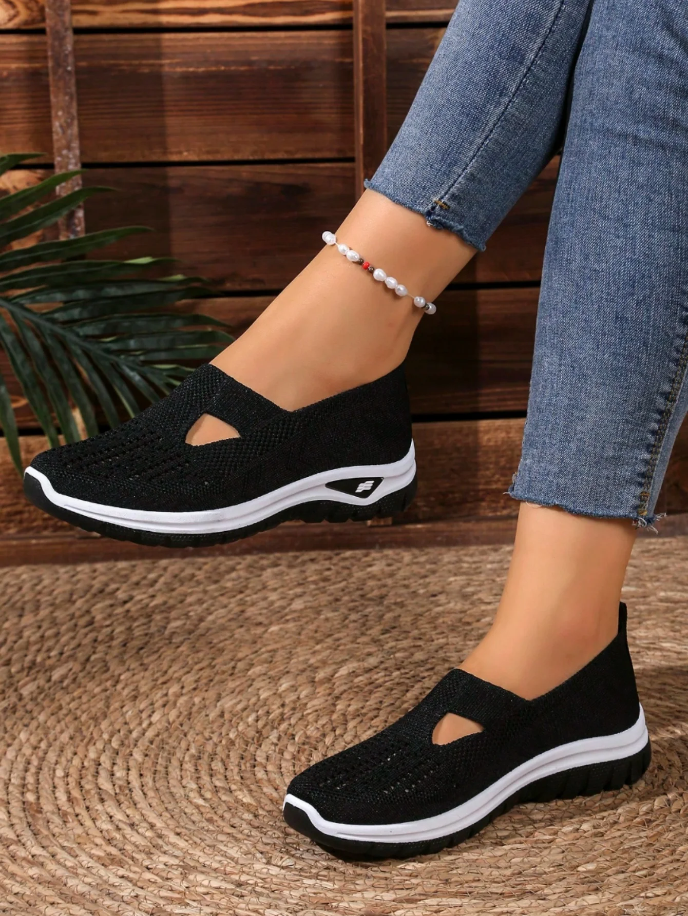 Women's Casual Mesh Sneakers – Cut-Out T-Strap & Cushioned Wedge Sole 5
