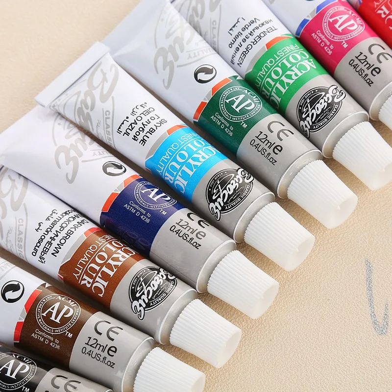 12Colors/set Of DIY Art Painting Paint Professional Acrylic Watercolor Set Ceramic Stone Paints Brush Practical School Supplies