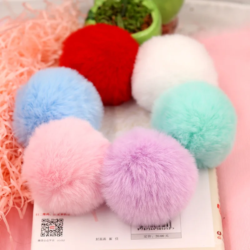 Real Rex Rabbit Fur Ball 6cm Pompom Car Pompon Rabbit Fur Ball for Keychain DIY Bag Charms with Fluffy Bunny Ponpones pom poms craft supplies fluffy ball accessories