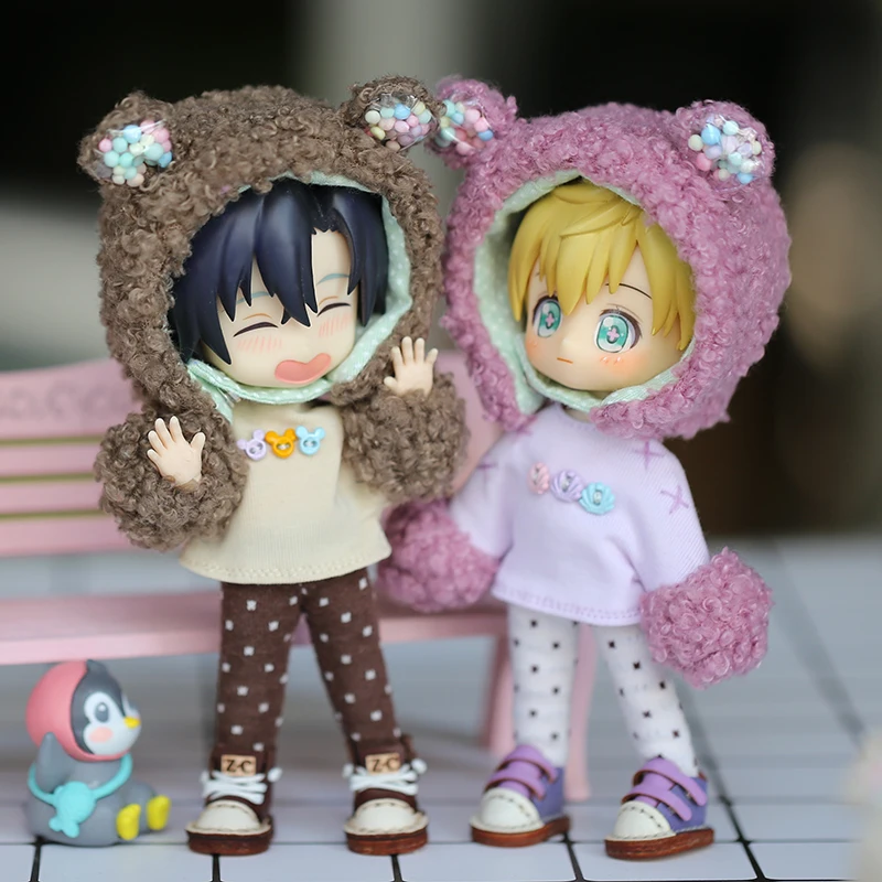 New Cute Bear Doll Clothes Hat+Coat+Pants Macaron Color Dolls Clothing For Ob11,Obitsu 11,Molly, Gsc, Ymy Dolls 1/12 Bjd Dolls