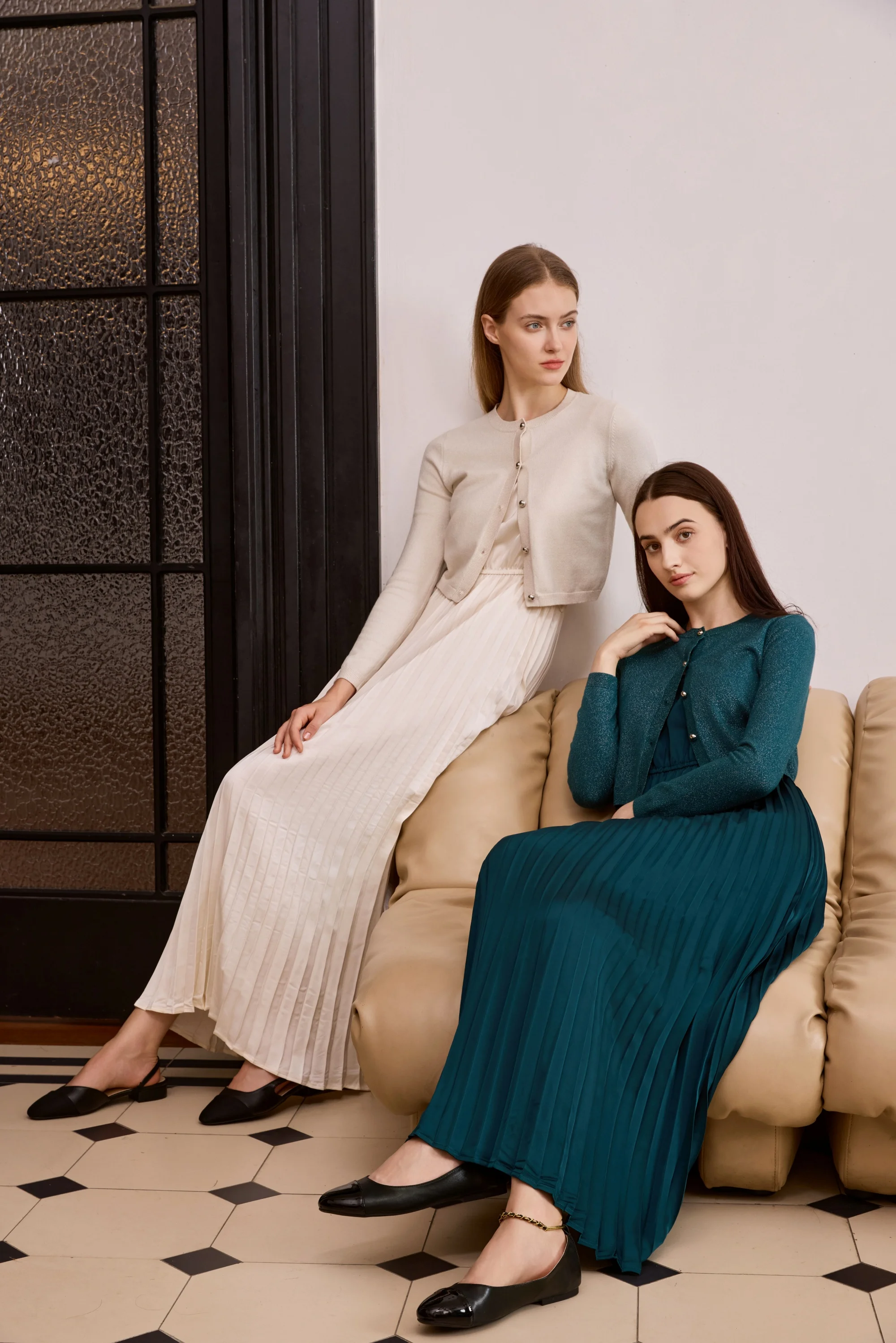 Elegant Womens Shine Cardigan  Pleated Slip Dress - Autumn Winter 2026 Collection