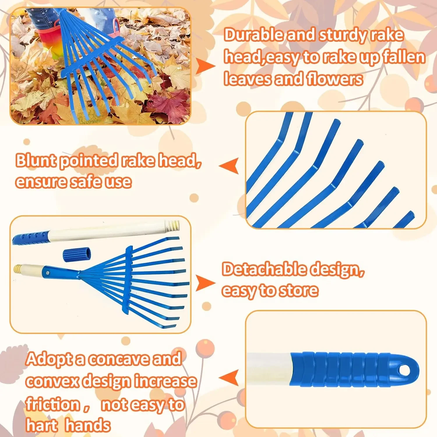 1PCS Kids Rakes for Leaves,Child Size Garden Rake Childrens Lawn with Detachable Hardwood Handle(RED)