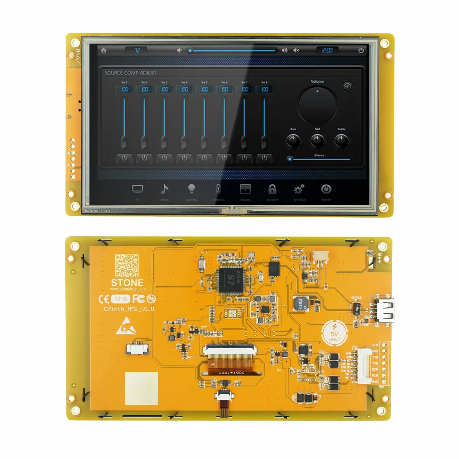 

7 Inch HMI TFT LCD Display Module with High Brightness +RS232/RS485/TTL Interface for Industrial Use