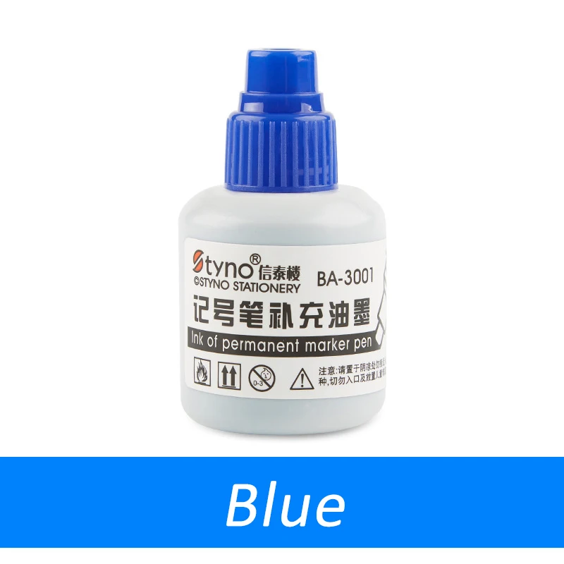Permanent Marker Pen Refill Ink Oil-base Black Blue Red Capacity 20 ml for Plastic Wood Metal Leather Glass