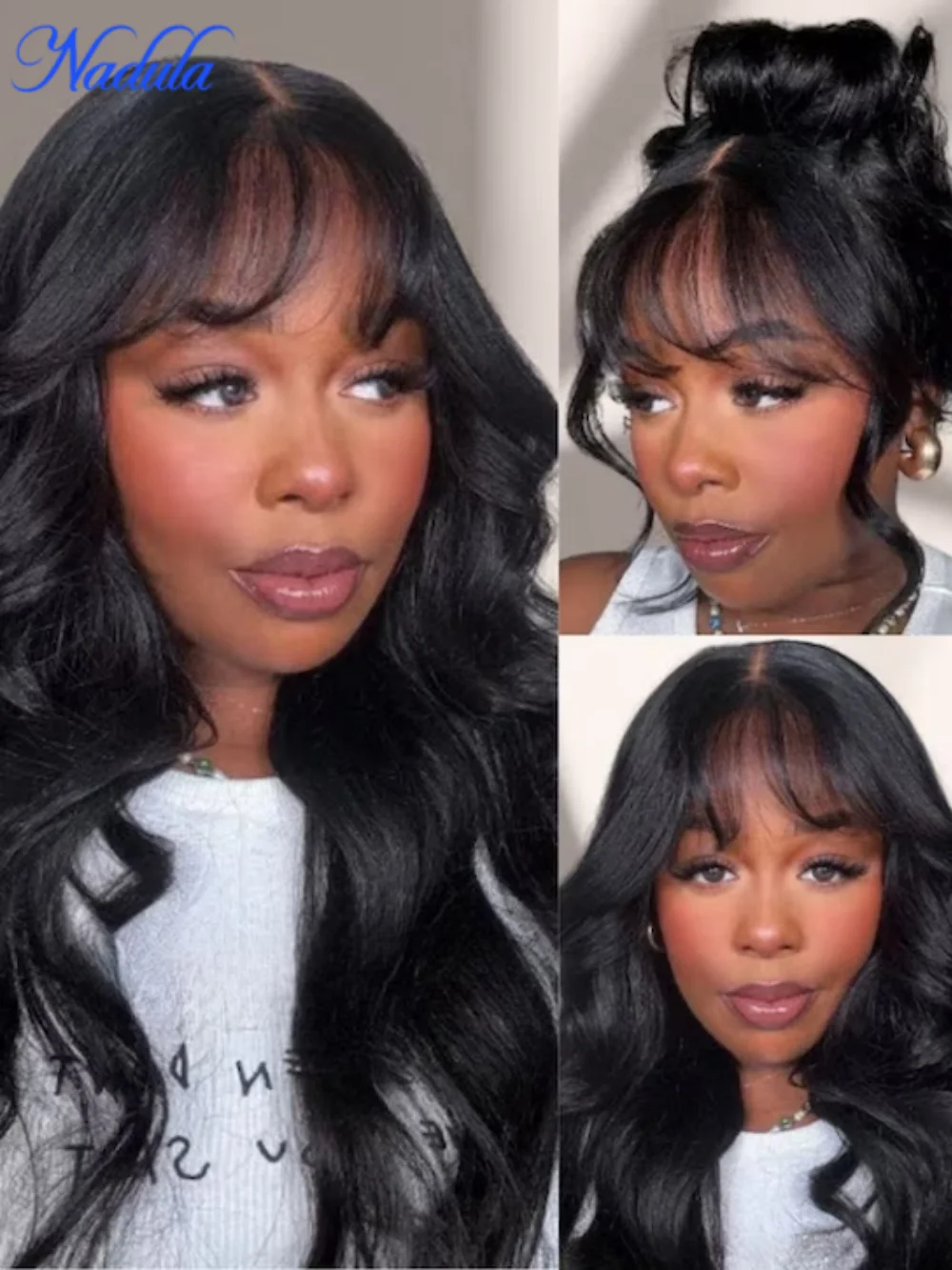 Nadula Hair 7x5 Bye Bye Knots and 13x4 3D Body Wave Lace Frontal Wig with Bangs Pre everything Put on and Go Human Hair Wig