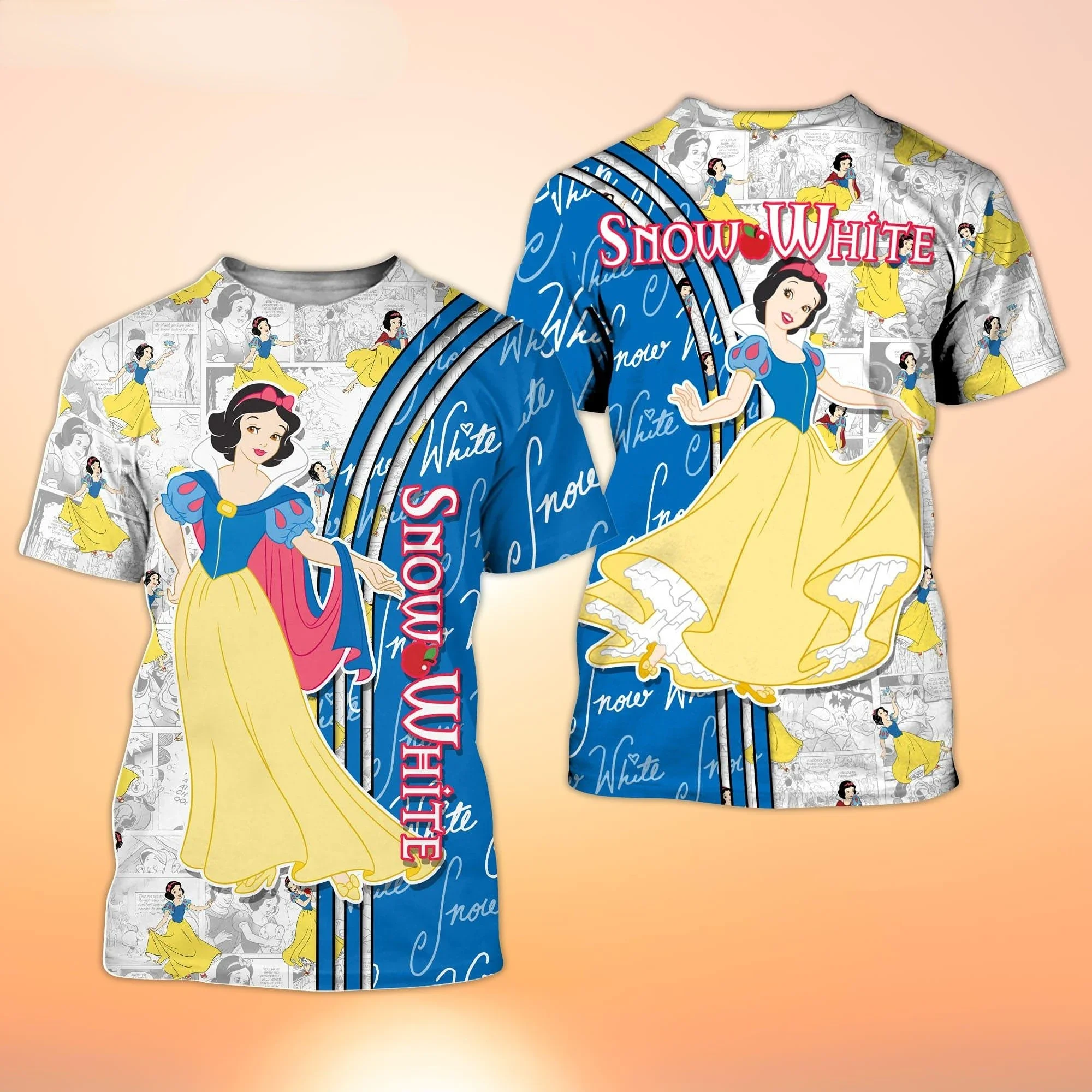 

Snow White Princess Blue Cross Comic Book Patterns Disney Cartoon 3D Men and Women T-Shirt