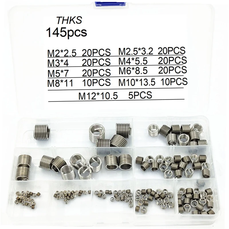 145pcs Helicoil Wire Thread Repair Inserts Kit M2 M2.5 M3 M4 M5 M6 M8 ...