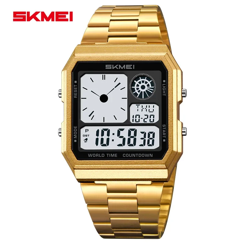 SKMEI 2353 Luxury Stainless Steel Watch for Men Digital Sports Waterproof Mens Wristwatches Countdown Alarm 1335 Reloj Hombre