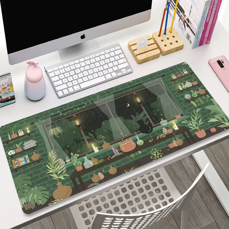 thumbnail image 1 of Alfombrilla grande para ratón y teclado para videojuegos, alfombrilla grande para ratón con diseño de gato bonito XL, planta verde, para ordenador, Gamer, tableta, alfombrilla para ratón larga XXL 900, 1 of 5
