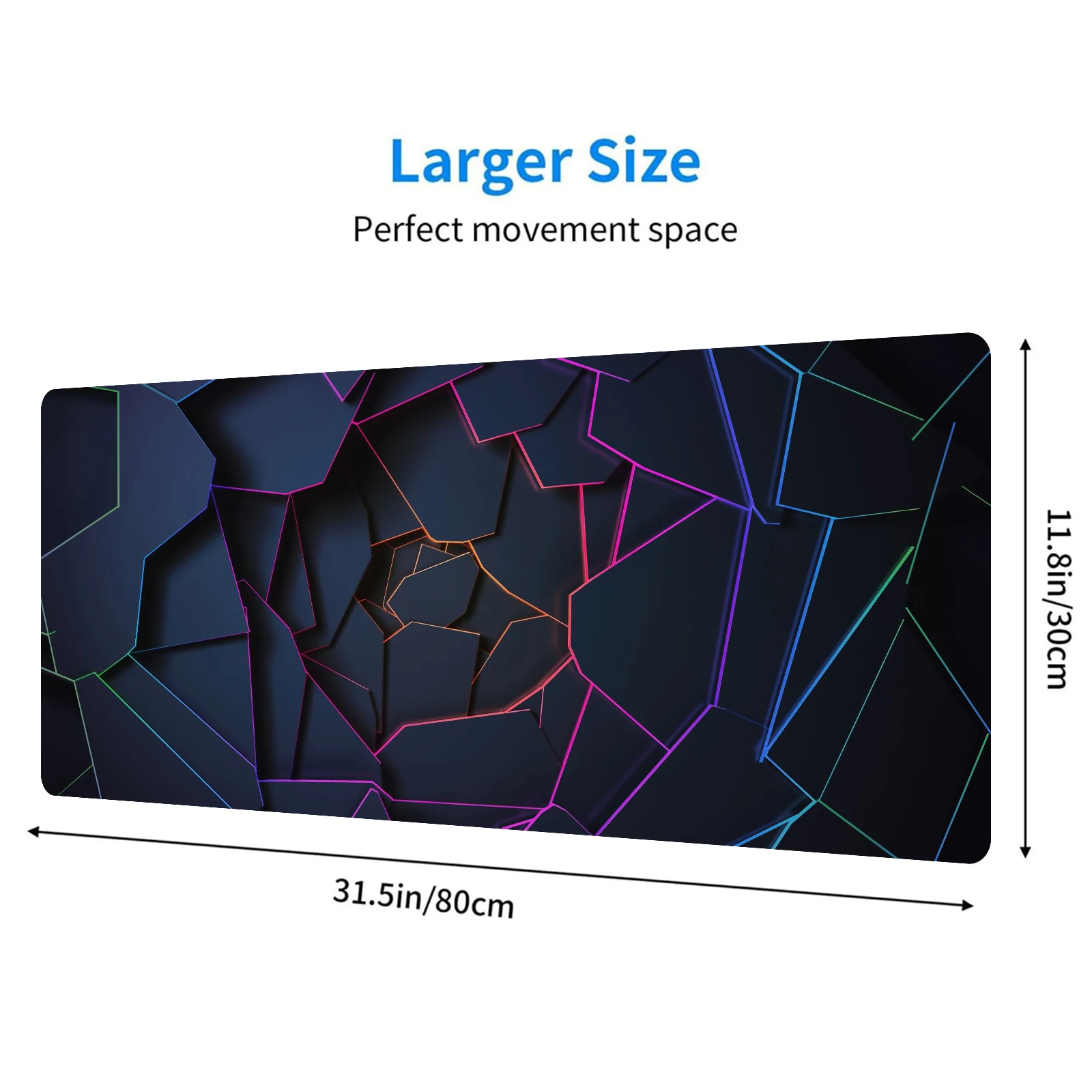 Cool Geometric Light Mouse Pad Desk Pad Extended Mouse Mat Large Big Computer Keyboard Desk Mat Desk Pad with Non-Slip Base and 2