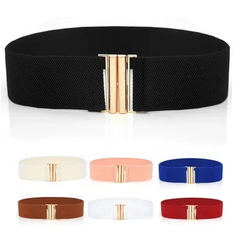 Women Elastic Band Wide Belts Simple Down Coat Waist Belt Female Black Strap Dress Decoration Accessories Metal Buckle Waistband Women Elastic Band Wide Belts Simple Down Coat Waist Belt Female Black Strap Dress Decoration Accessories Metal Buckle Waistband