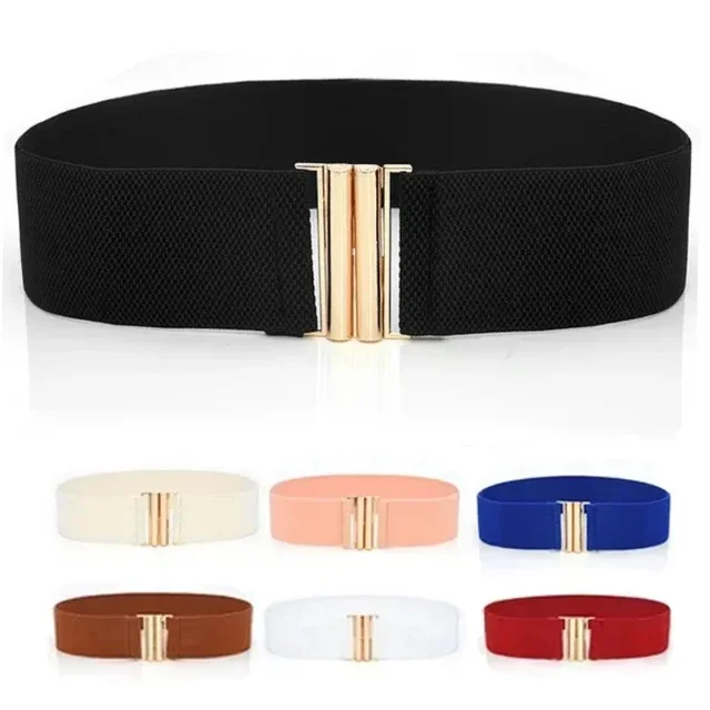 Women Elastic Band Wide Belts Simple Down Coat Waist Belt Female Black Strap Dress Decoration Accessories Metal Buckle Waistband
