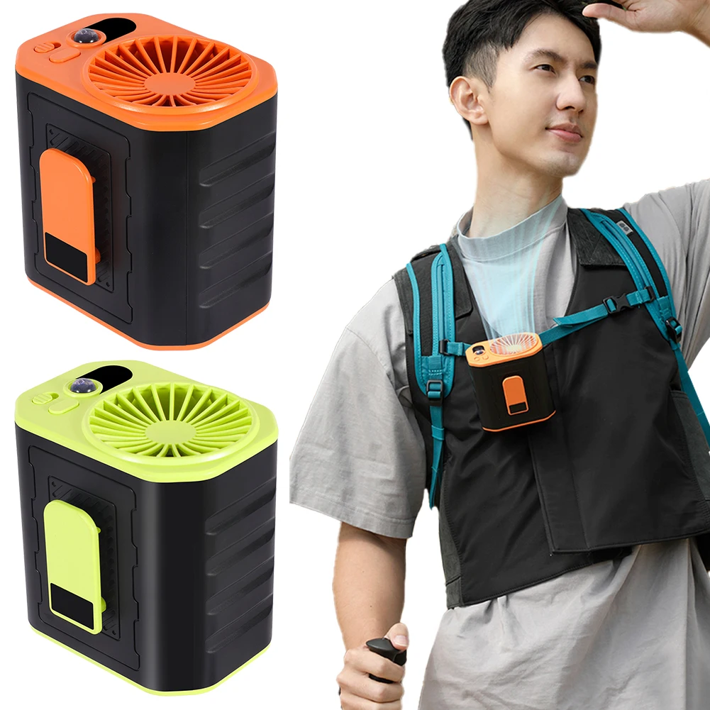 Mini Cooling Fan 3 Speeds Wearable Personal Fan 6000mah Rechargeable Body Fan with Flashlight for Outdoor Hiking Climbing Sports