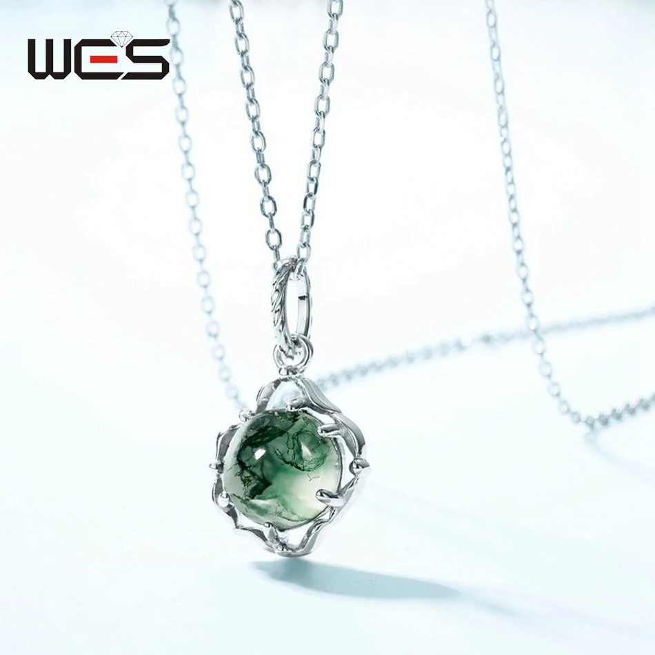 WES  천연석 이끼 마노 펜던트 목걸이, 여성용 럭셔리 패션 파티 웨딩 액세서리 쥬얼리