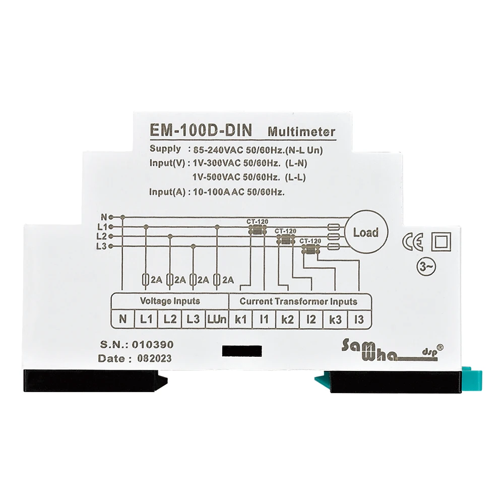 Samwha-Dsp EM-XXD-DIN Digital Multimeter, Contains 3 C.T, Three Phase Volt(L-L),(L-N), Ampere ,Frequency, Phase Sequence Display 5