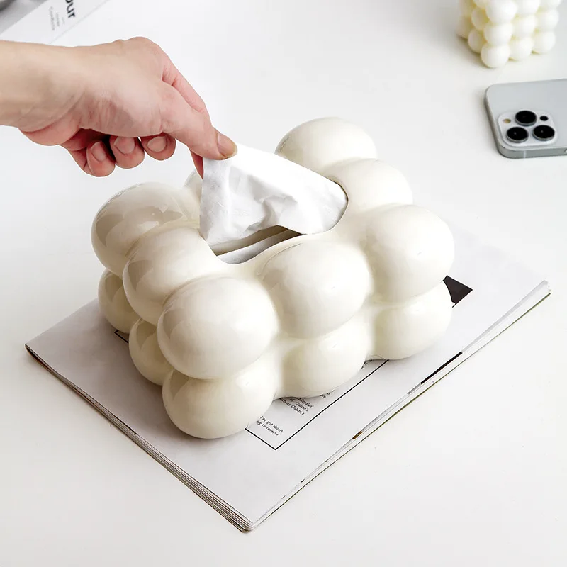 Marshmallow Tissue Box Ceramic Extractor Box Silver Bubble Desktop Storage Paper Towel Holder Tissue Holder Home Decoration 2