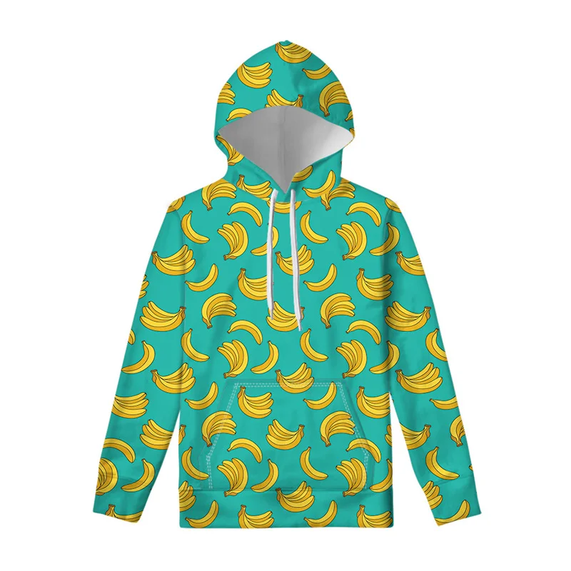Sudadera con capucha con estampado de frutas tropicales y plátanos para hombre, sudadera con capucha con estampado 3D colorido, informal, de manga larga, para niños