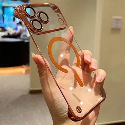 Sleek Frameless Plating Phone Case with Magsafe - Compatible Magnetic Clear Cover - iPhone 15 (Orange)