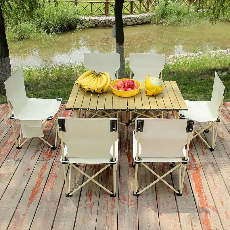 Outdoor Tables With Chairs Aluminum Alloy Portable Folding Cable Light Leisure Egg Roll Table Camping Picnic Vehicle Car Mobile foldable table