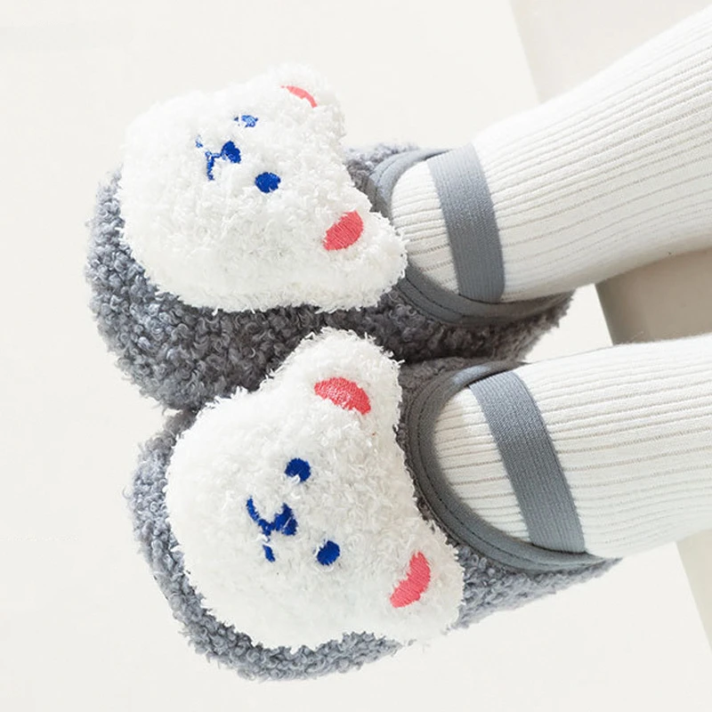 Cartoon Bear Baby Shoes Winter Thick Warm Newborn Shoes Non-slip Soled Soft Plush Toddler Kids Boy Girls Infant First Walkers 4
