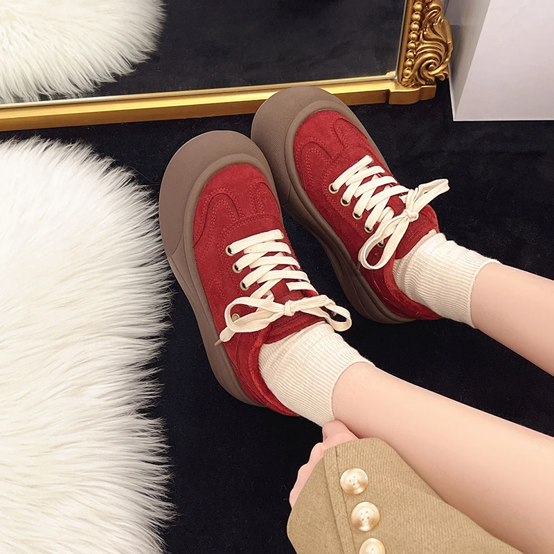 Aphixta Lace Up Casual Shoes Short Plush Lining Warm Woman Footwear Flat With Fashion Woman Shoes School Sport Lady Footwear