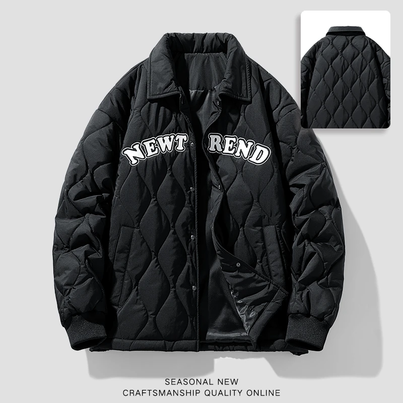 Men's Winter Baseball Clothes Letter Embroidered Lapel Jacket Cardigan Parkas Cotton-Padded Jacket Unisex Thick Warm Vintage