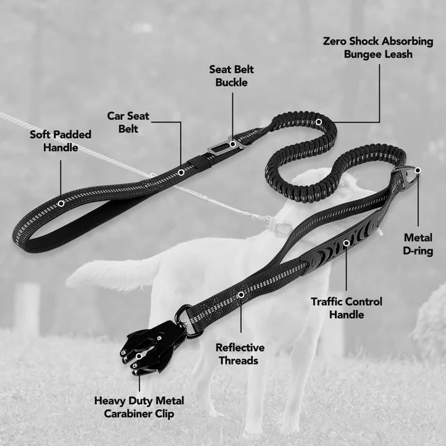 Heavy Duty Dog Leash,Reflective Nylon Dog Training Lead,Car Seat Belt,Double Handle,Metal Frog Clip,Dog Leash for All Size Dogs 3