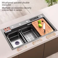Stainless Steel Kitchen Sink With Cup Washer Embossed large Single Slot Thickened Household Multifunctional Sinks Drain Left 2