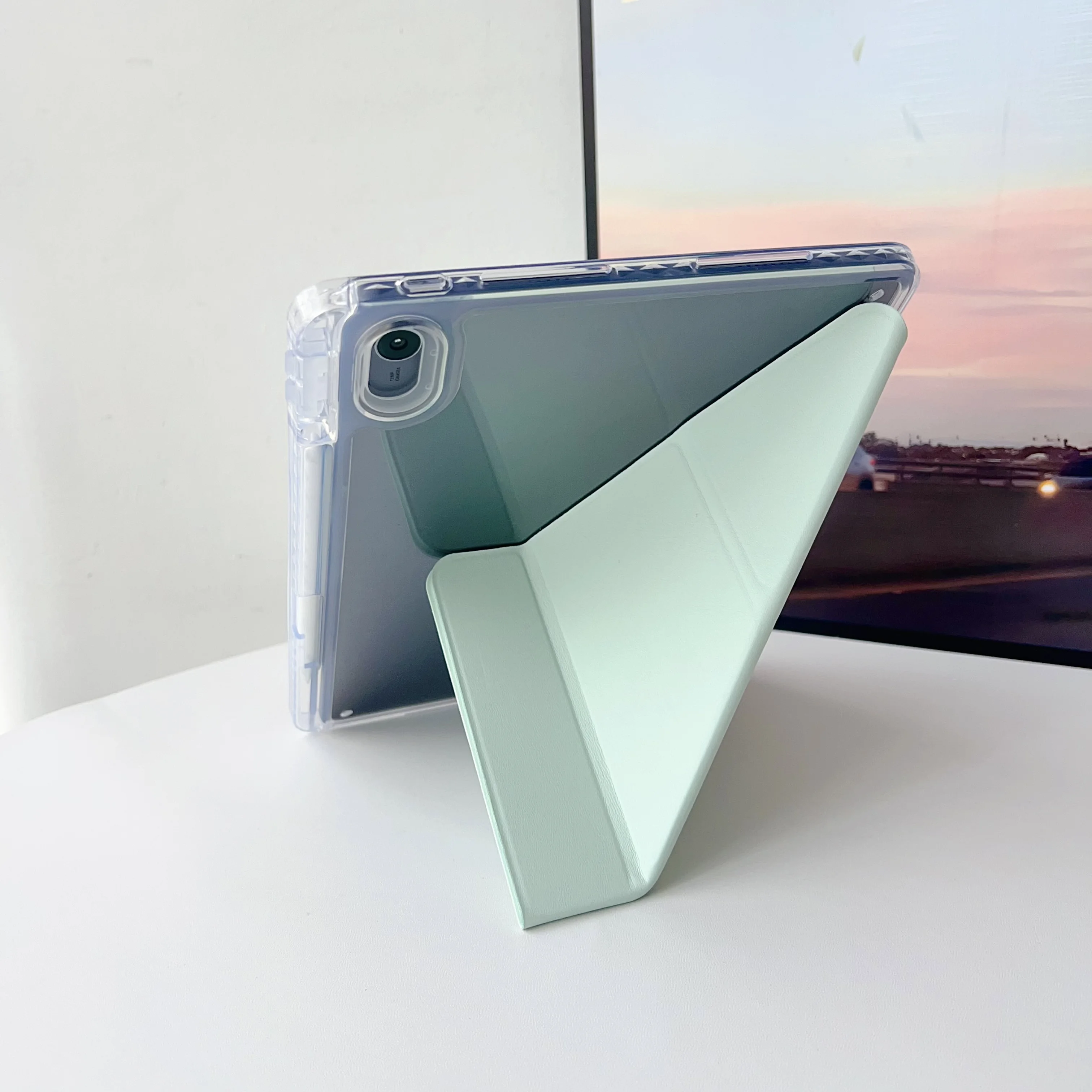 Premium Shockproof Acrylic Tablet Cover with Pencil Holder and Y-Fold Design