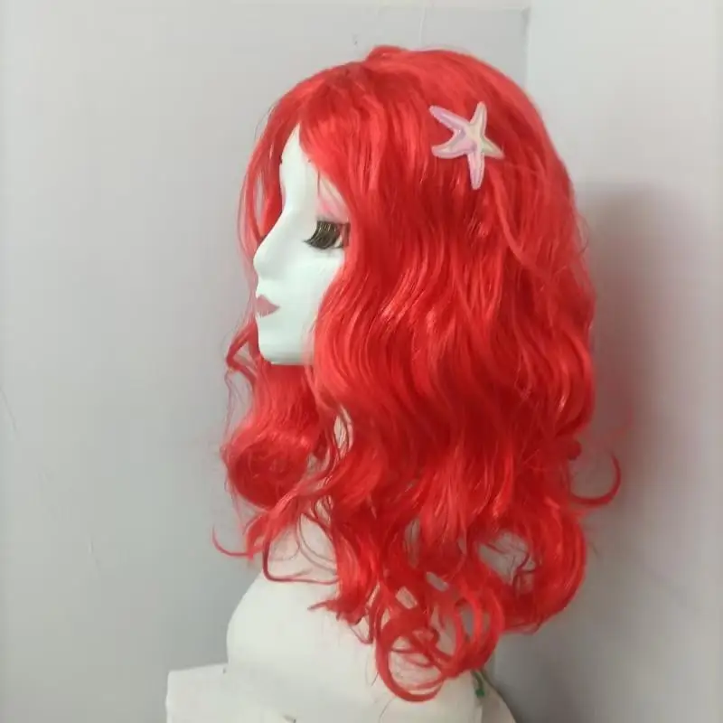Mermaid Ariel Children's Cosplay Wig Red Hair Wavy Long Curly Wig Christmas Birthday Party Cosplay Headdress Costume Accessories anime hair accessories,anime ear clips