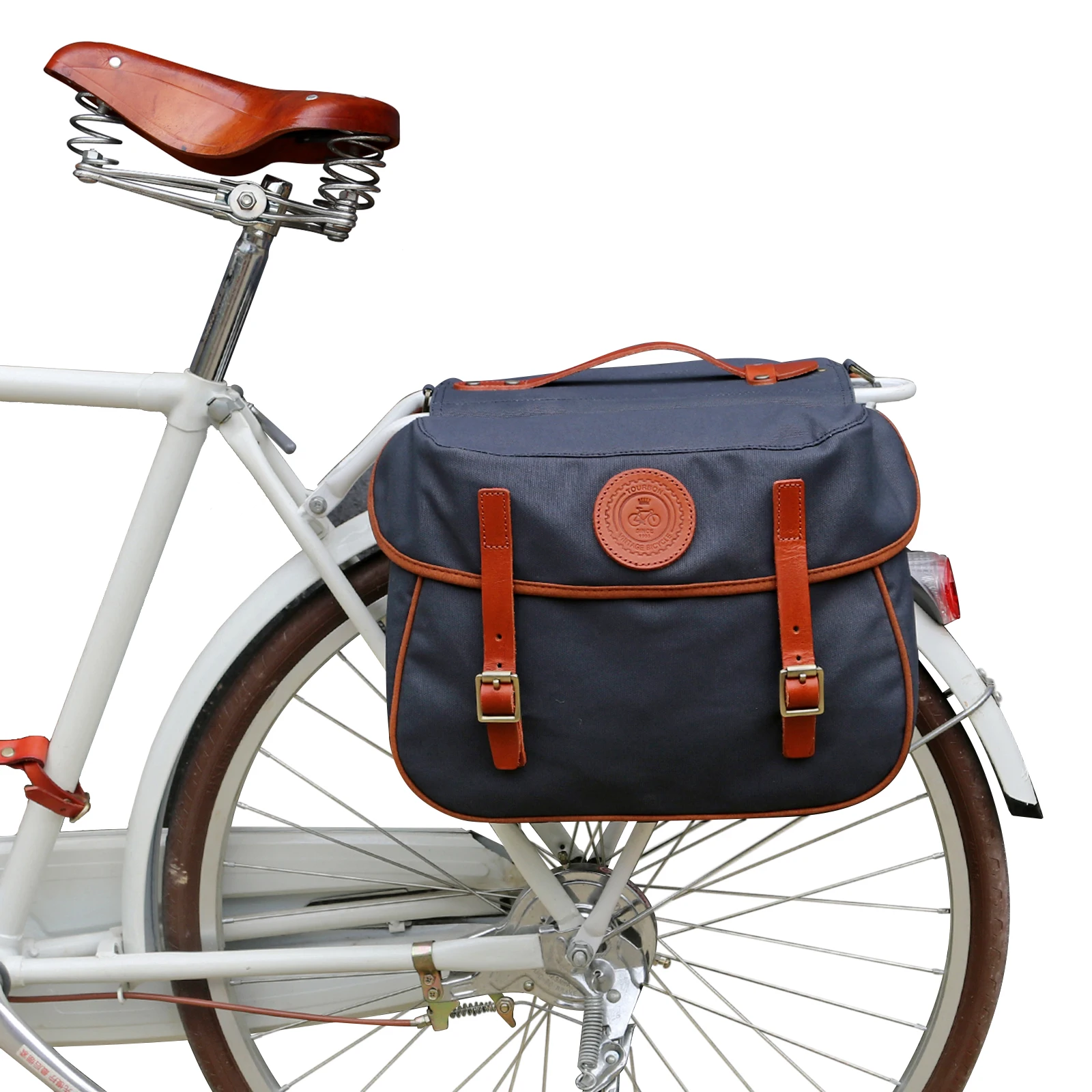Tourbon Canvas Bike Double Pannier Bicycle Bag Rear Rack Bags Rear Storage US 