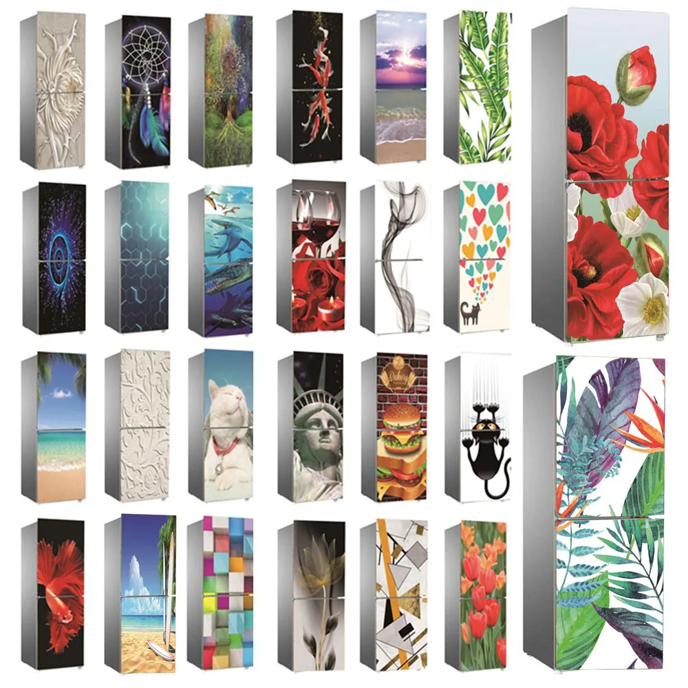 

60x180cm Flower Leaf Refrigerator Sticker Peel&Stick Fridge Door Full Cover Decal Furniture Decor Poster Custom Size Wall Mu