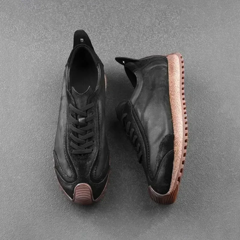 Men Casual Shoes Platform Sneakers for Men Genuine Leather Shoes Wear-Resistant Fashion Retro Soft Sole Shoes Mens Shoes 6