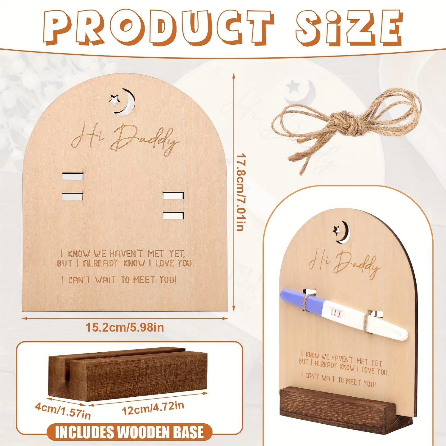 Wooden Pregnancy Announcement Sign – "Having You As A Daddy" Keepsake With Base & Twine For Reveal Gift - View #3