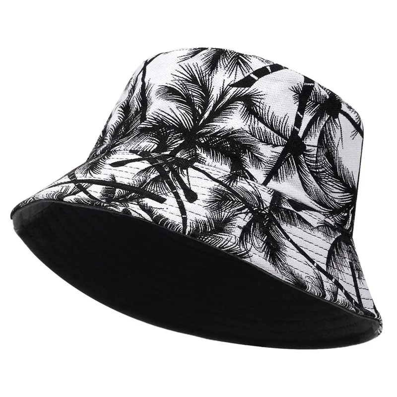 Bucket Hats Men Women coconut tree Cotton Printing Hip Hop Fisherman Panama Sun Hat Outdoor Street Casual Visor