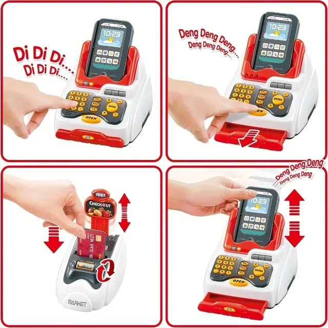 33PCS Toy Cash Register for Kids with Checkout Scanner Fruit Card Reader Credit Card Machine Play Money Food Shopping Play Set 4