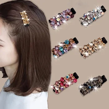 6Pcs Elegant Rhinestone Hair Clips for Women Colorful Sparkling Crystal Small Side Clips Non-Slip Duckbill Grips Hair Accessory