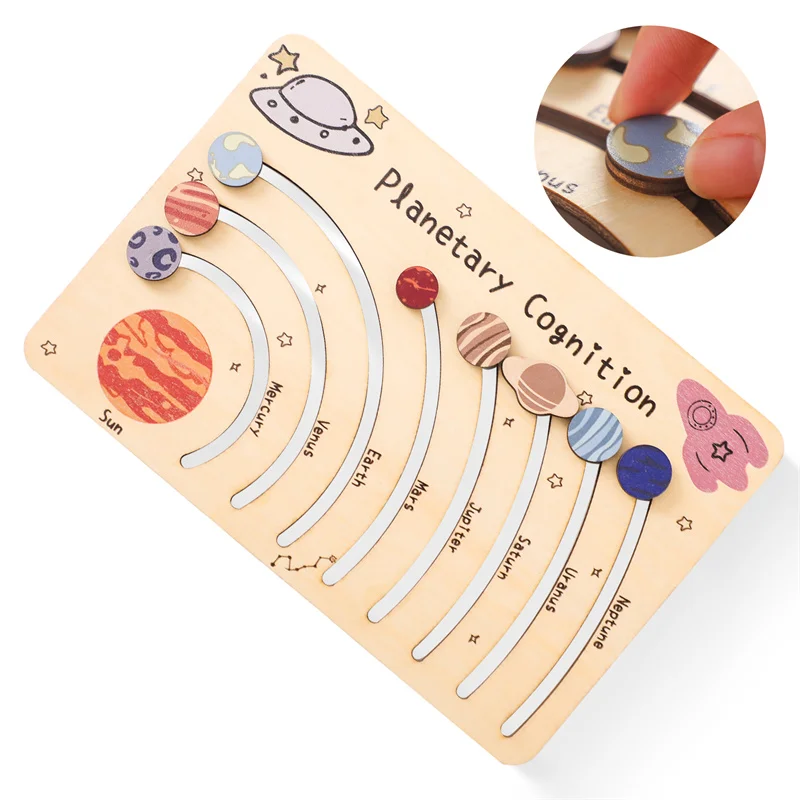 Wooden Puzzle Toys Movable Orbital Solar System Model Science Toys Set Montessori Planets Science Educational Puzzle Toys Gifts