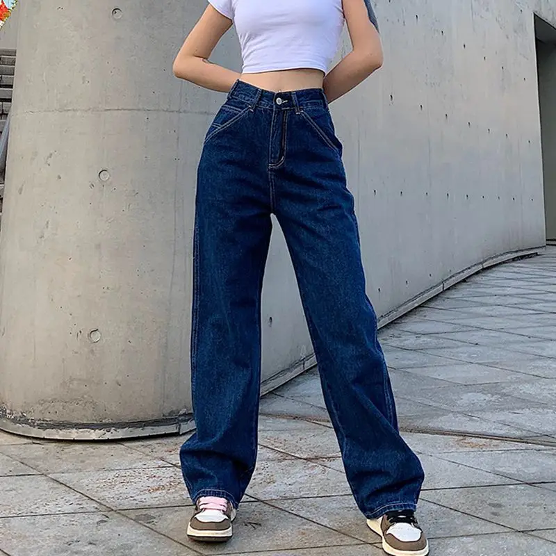 

Women's Hip Hop Baggy Pants High Waist Wide Leg Straight Jeans Female New Fashion Boyfriend Demin Trousers Vintage Streetwear