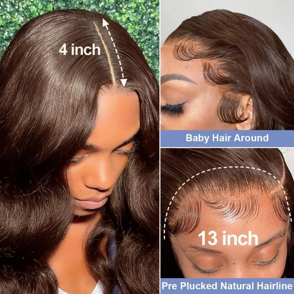 Chocolate Brown Body Wave Human Hair Wigs 13X6 Hd Lace Frontal Wig 13X4 Human Hair 250 Density Colored Pre Plucked Brazilian Wig 3