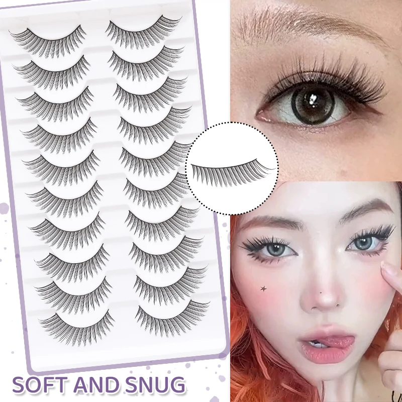 DINGSEN 10 Paar natürliche Streifenwimpern Cosplay Wimpernhülse falsche Wimpern Frau Manga gefälschte Wimpern Anime Wimpern Zubehör