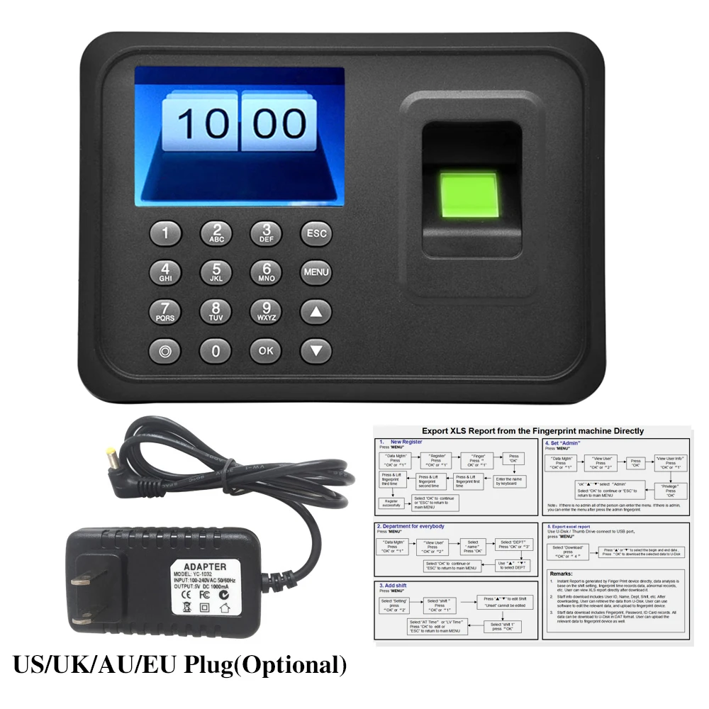 2.4" TFT LCD Display Biometric USB Fingerprint Attendance Machine Free Software Password Employee Checking-in Reader