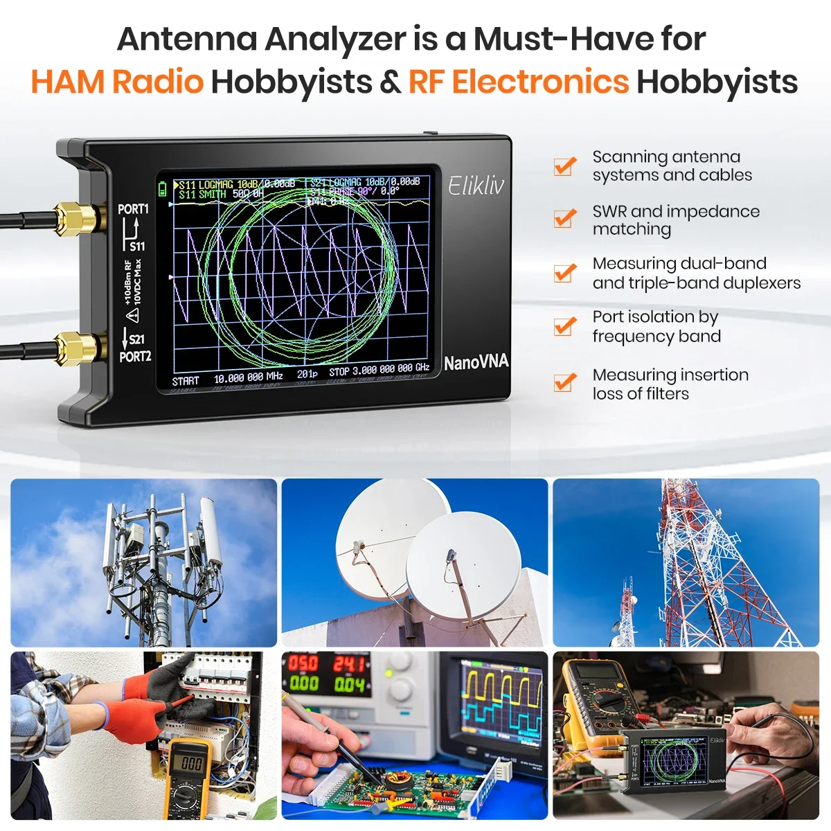 NanoVNA-H4 2.8/4inch Vector Network Analyzer HF VHF UHF Antenna Analyzer V4.3 with SD Card Slot New Updated10k-1.5GHz Tool 5