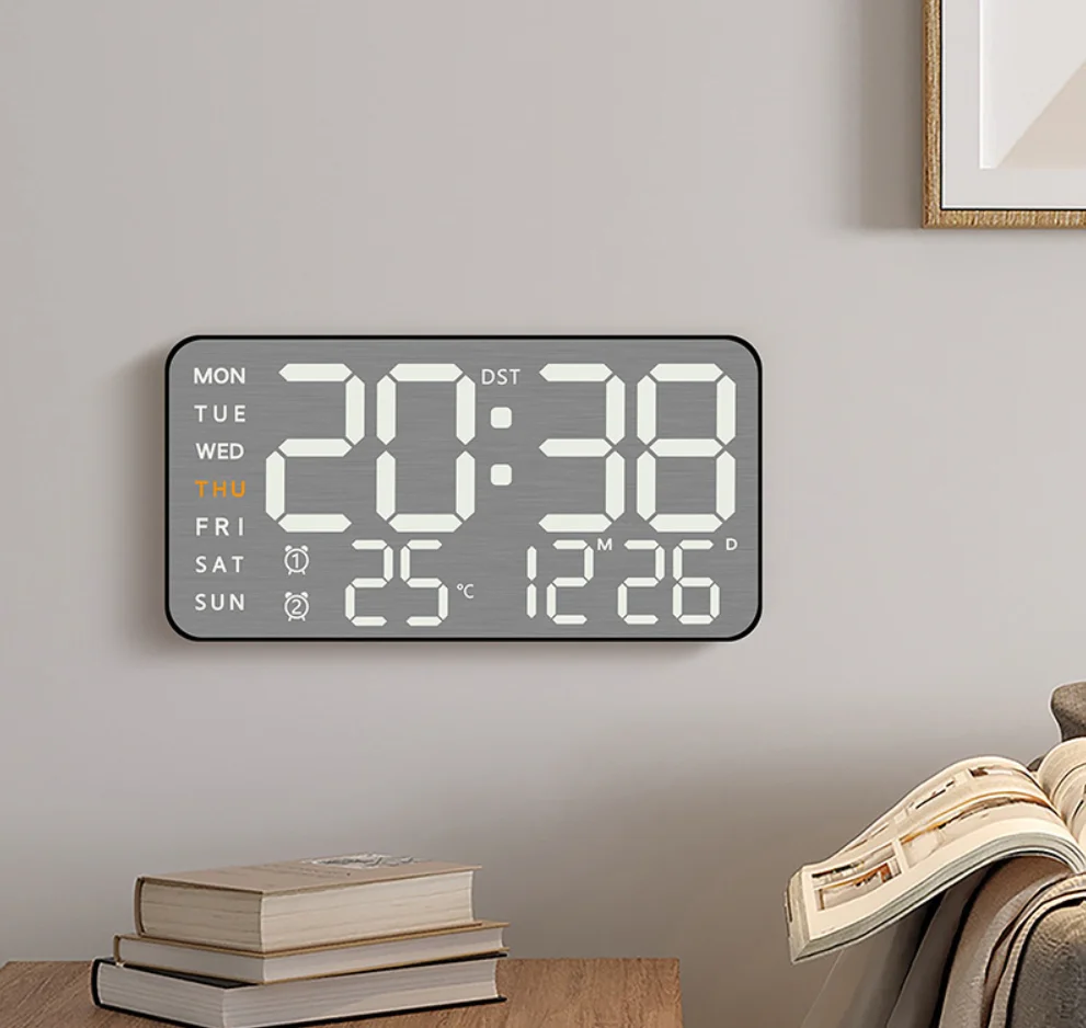 Silent Mirror Brushed Finish Wall Clock Table Alarm