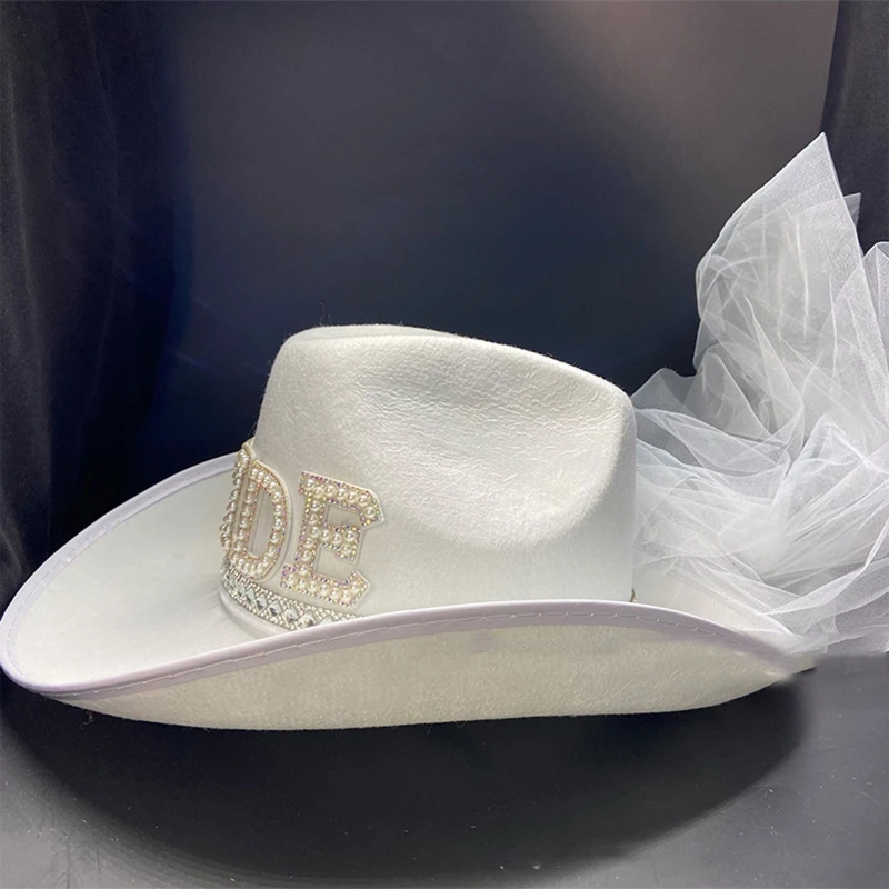 Bride Cowgirl Hat with Veil Novelty Cowboy Hat Summer Beach Cowgirl with Long Veil Western Fancy Dress Accessory cowboy hats cowgirl hats