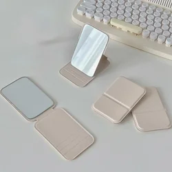 Portable Foldable PU Leather Makeup Mirror - Compact and Cute Handheld Design (White)