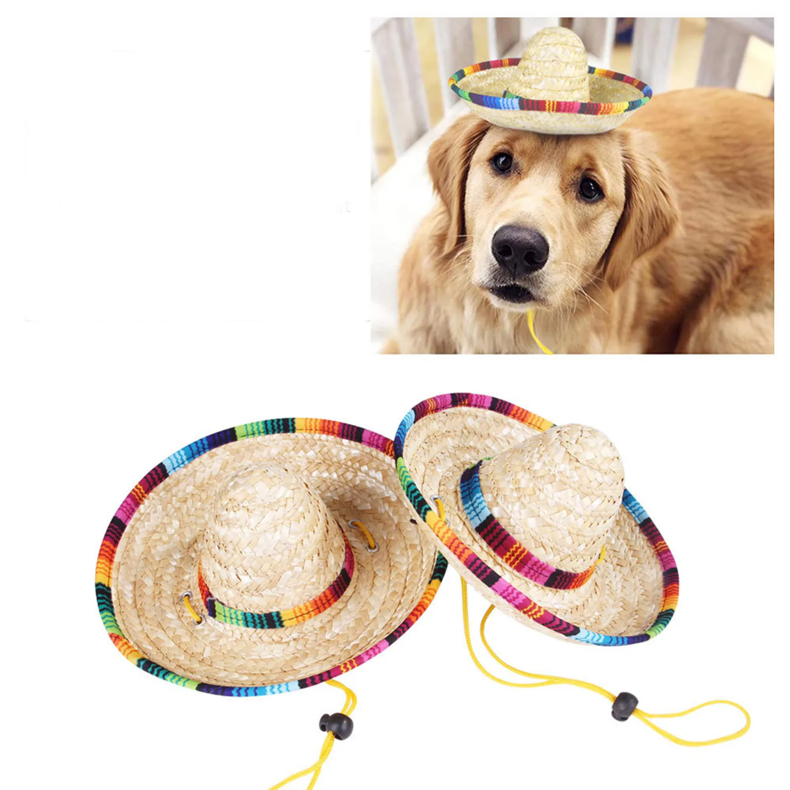 Fashion Pet Woven Straw Hat for Small Dogs Cats Sun Hat Sombrero Beach