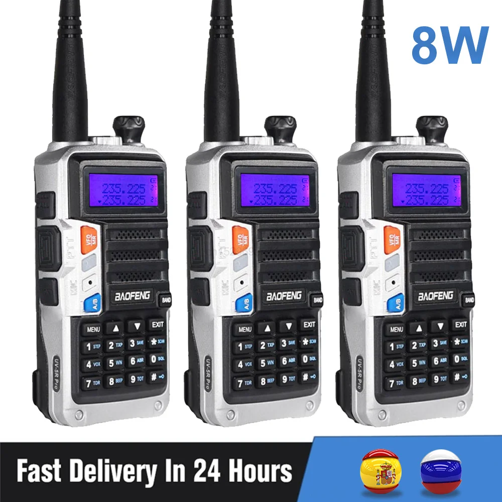 

3Units Baofeng UV-5R PRO Tri Band Professional Long Range Walkie-Talkie USB Charging 8W High Power Two Way Radio Transceiver